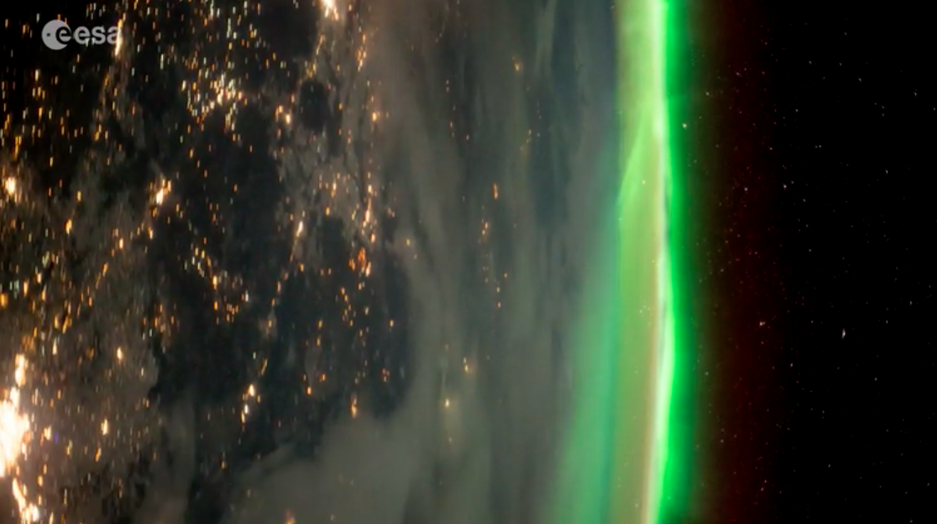Glowing aurora over North America