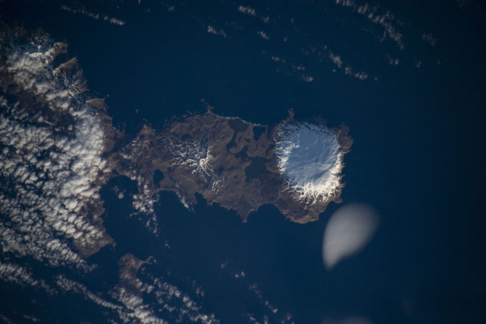 The Kiska Volcano covered in snow