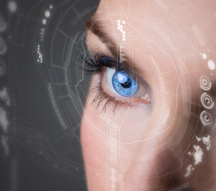 Iris,Recognition,Concept,Smart,Contact,Lens.,Mixed,Media.