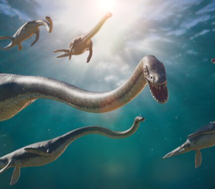 Elasmosaurus,,Group,Of,Long-necked,Plesiosaurs,From,The,Late,Cretaceous,Period,