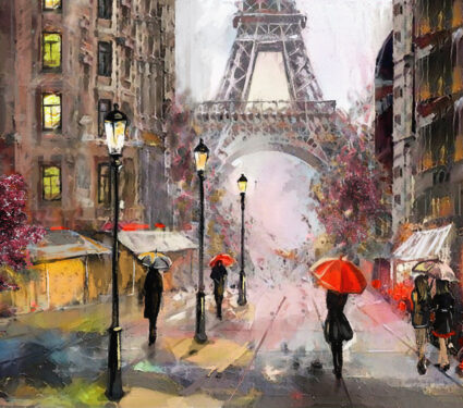 Oil,Painting,On,Canvas,,Street,View,Of,Paris.,Artwork.,Eiffel