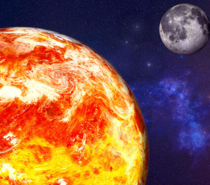 High,Detailed,Fiction,Red,Surface,Planet,With,Atmosphere,Near,Moon