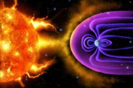 Digital,Illustration,Of,The,Earth's,Magnetosphere,Deflecting,Solar,Wind,And