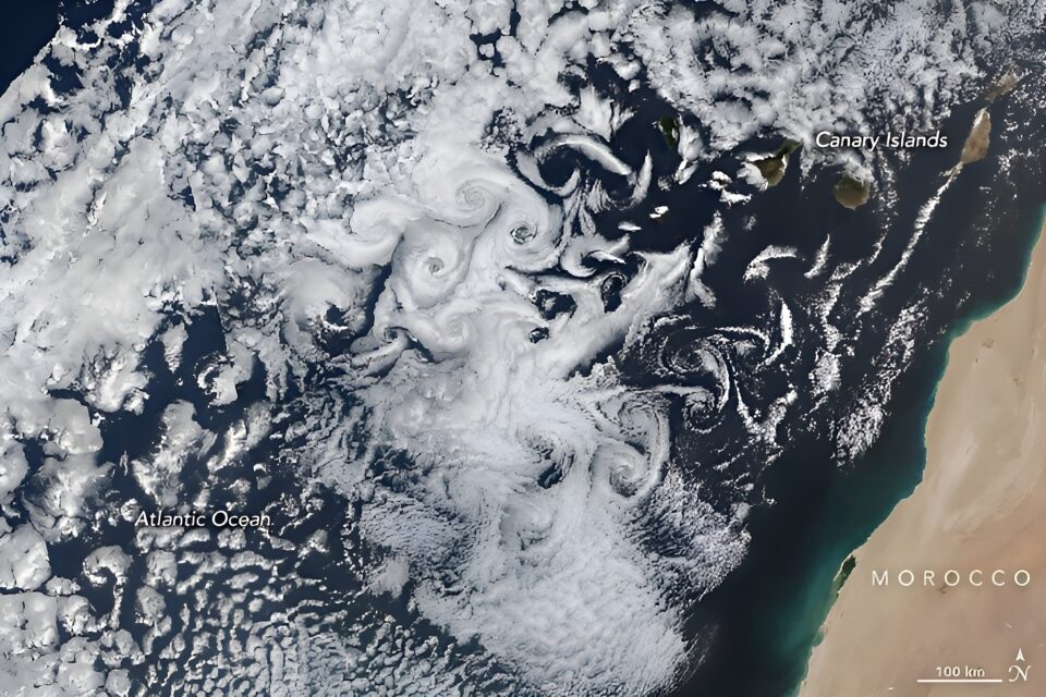 Cloud swirls off the Canary Islands