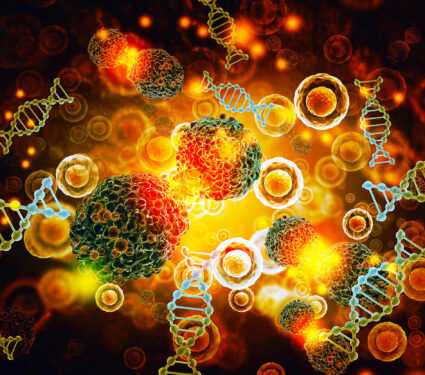 Cancer,Cells,On,Dna,Background.,3d,Illustration
