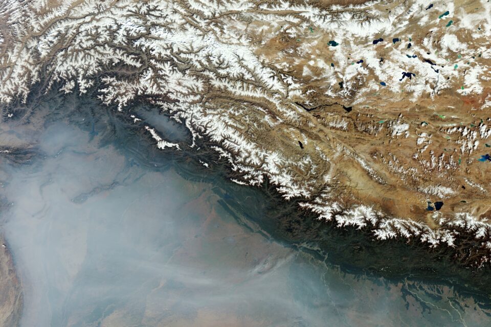 The plains of Northern India covered in haze and smoke 