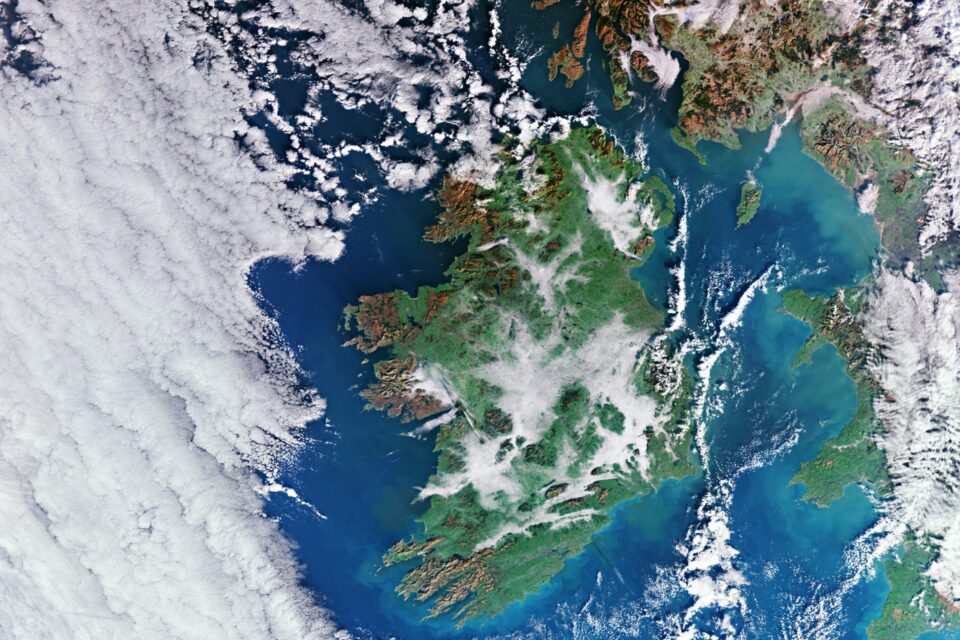 The island of Ireland in the North Atlantic Ocean