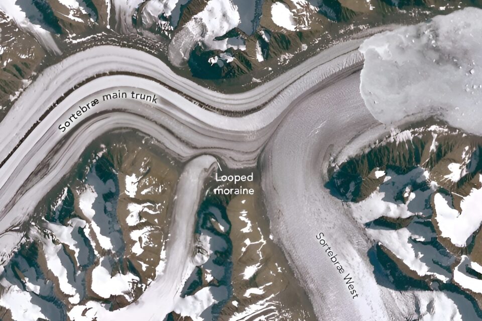 Sortebræ and its tributary glaciers form an icy Pi symbol 