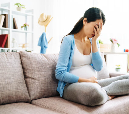 Sad,And,Stressed,Pregnant,Woman.,Asian,Young,Female,Lady,At