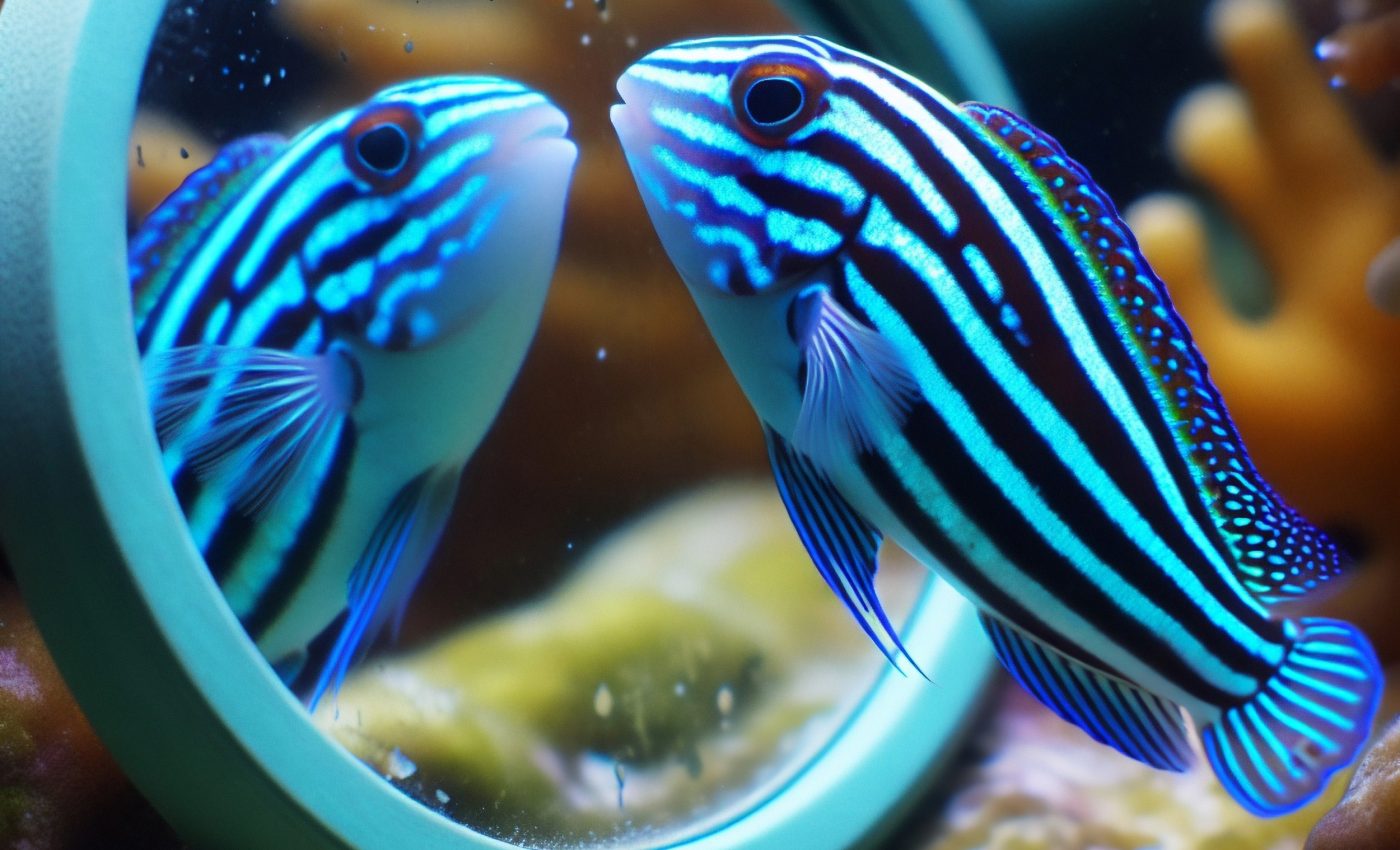 Fish sizes itself up in a mirror before going into combat
