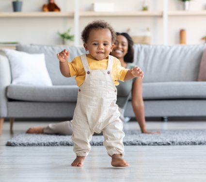 Baby,Development.,Cute,Little,Black,Infant,Boy,Making,First,Steps