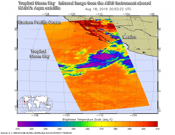 Aqua satellite passed over tropical cyclone Kay