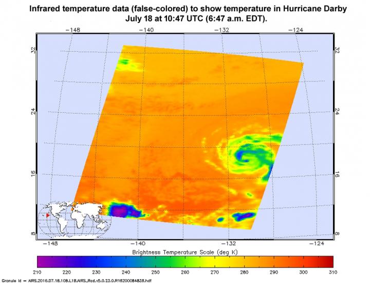 NASA sees a weaker Hurricane Darby in infrared light