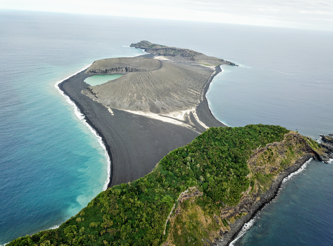 Brand new Pacific island already covered in vegetation and life