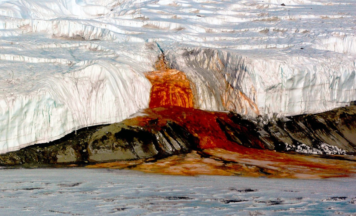 "Blood Falls" is a dark red waterfall in Antarctica that remains a scientific mystery