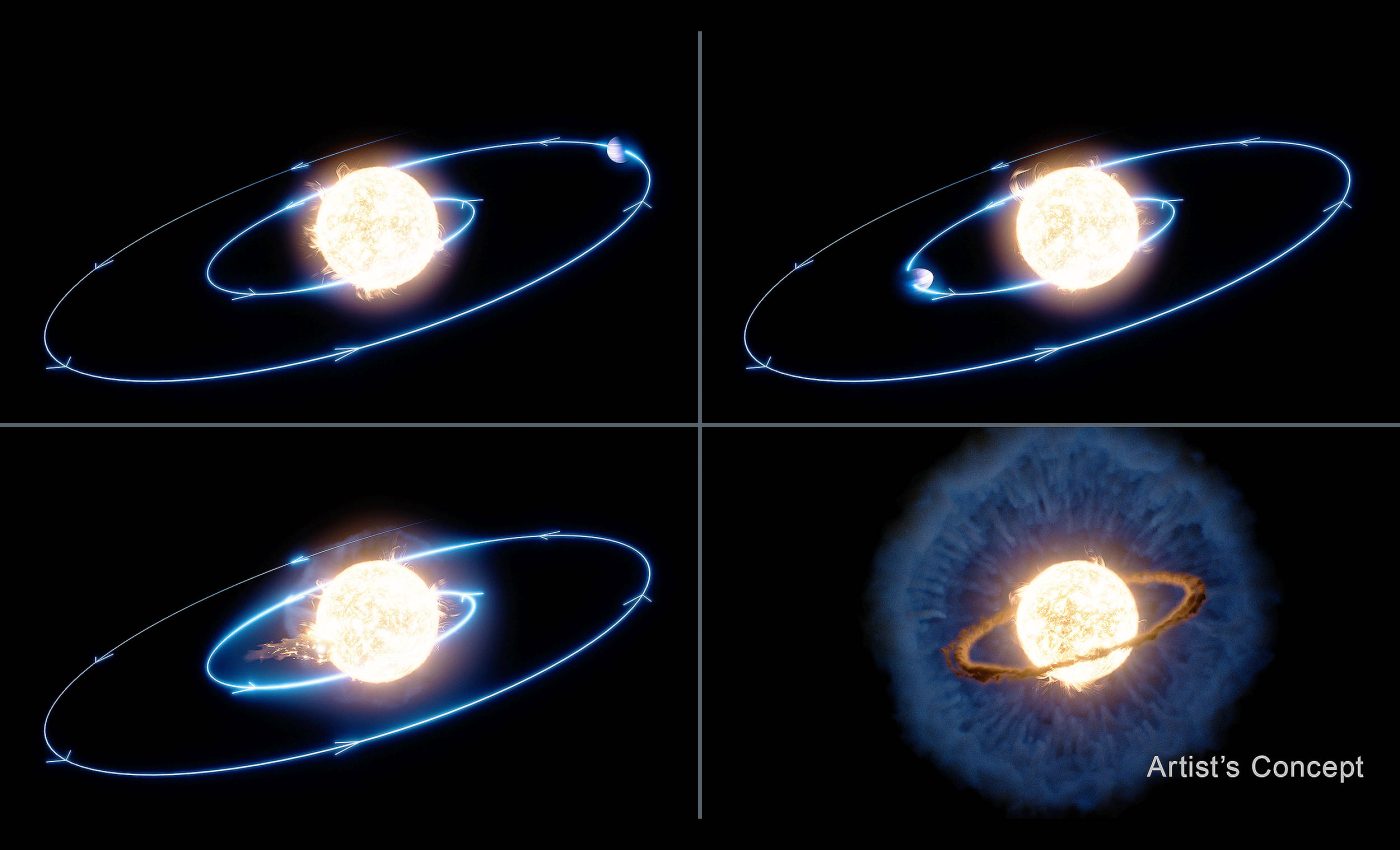 First-ever recorded planetary engulfment event captured by Webb