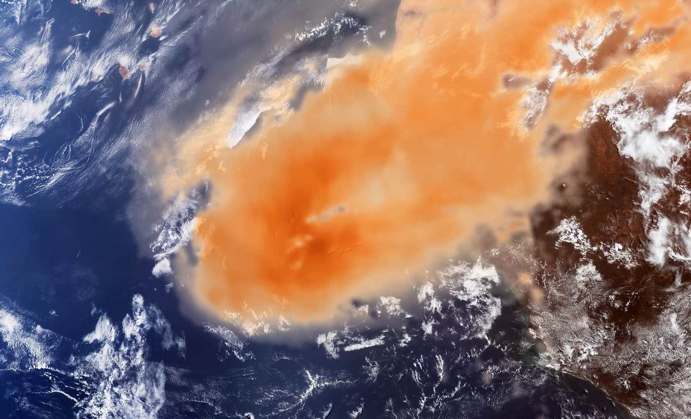 Satellites capture an incredibly massive Saharan dust storm crossing the Atlantic Ocean